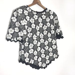 VTG Laurence Kazar Floral Sequin Blouse
